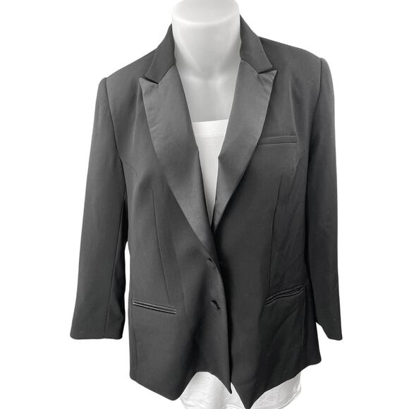 LBT Little Black Tux Black Collared Long Sleeve Button Blazer Coat Jacket Sz 20 - Picture 1 of 4